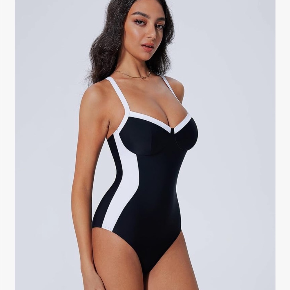 Sexy Swimsuit NWT Black & White XL tummy control crisscross lace-up by Suuksess - Picture 5 of 9